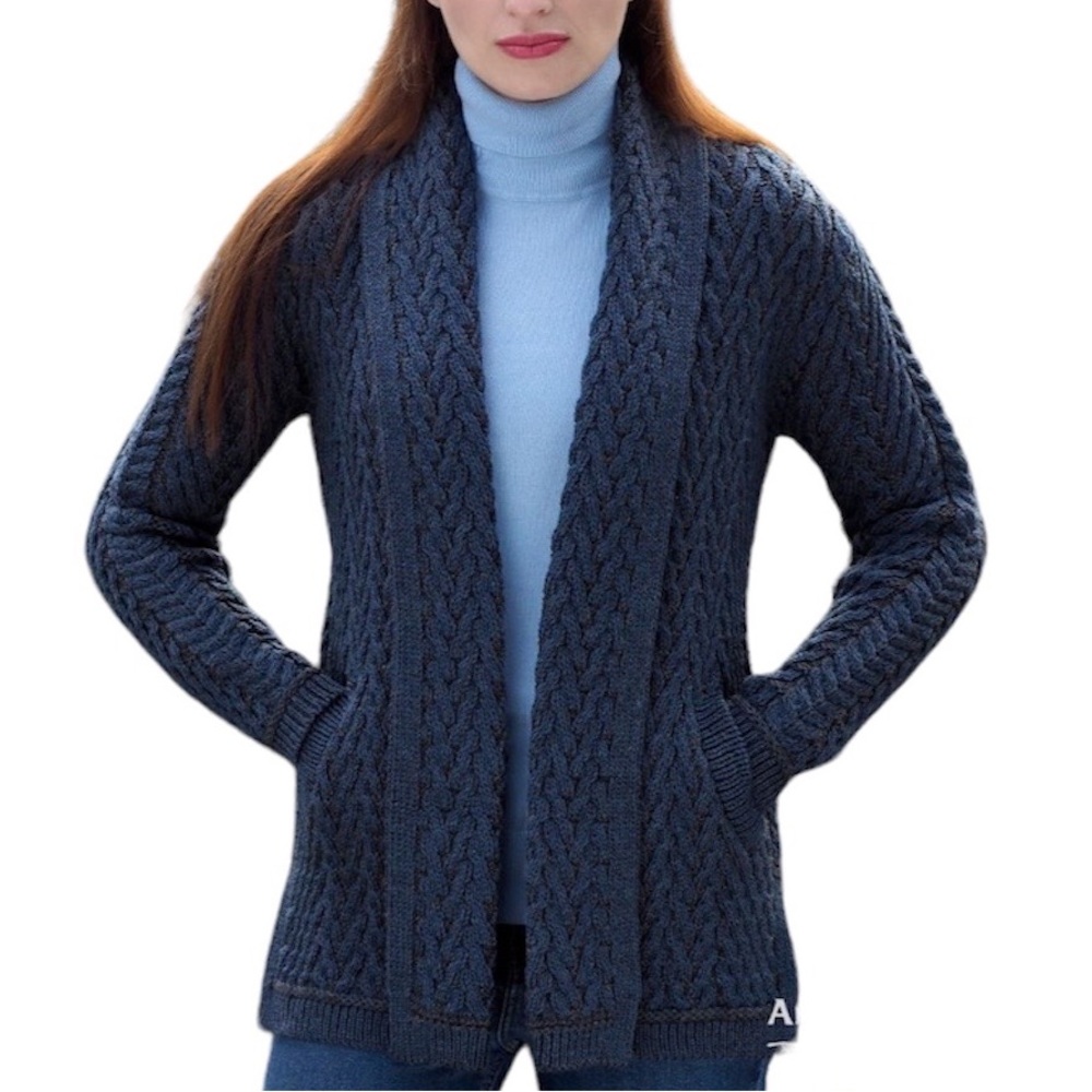 ARAN MOR Herringbone Shawl Collar Cardigan